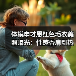 体模申才恩红色毛衣美照曝光：性感香肩引热议（图4）